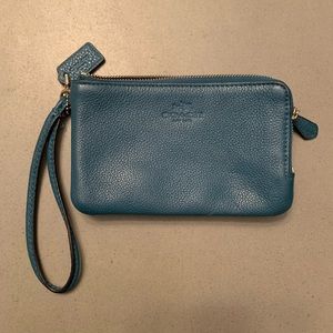 Teal Leather Coach Wristlet